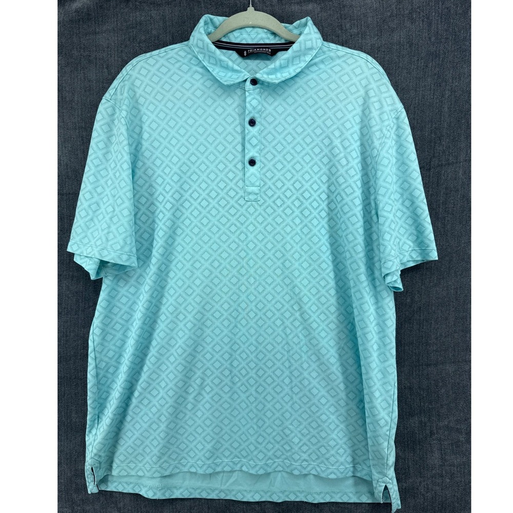 7 Diamonds Performance Polo Mens XL Aqua Blue Geometric Textured Short Sleeve